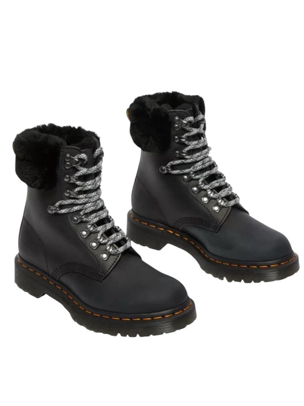 Dr. Martens 1460 SERENA COLLAR FAUX FUR LINED LACE UP BOOTS in BLACK 7 New